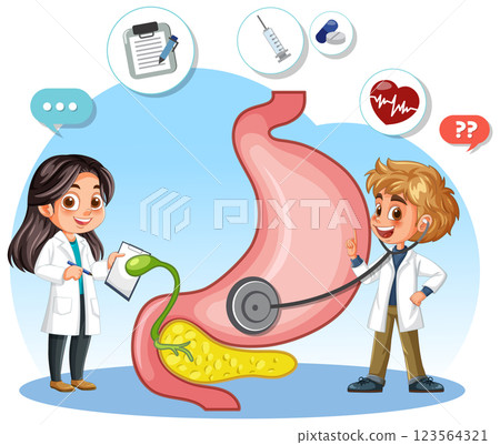Medical Team Examining Human Stomach 123564321