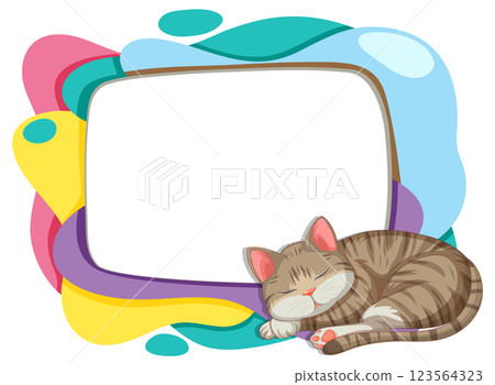 Colorful Frame with Sleeping Cat Illustration 123564323