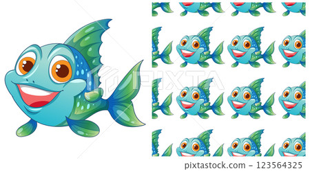 Cheerful Fish Seamless Pattern Design 123564325