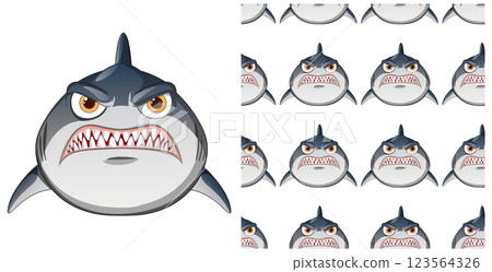 Angry Shark Seamless Pattern Design 123564326