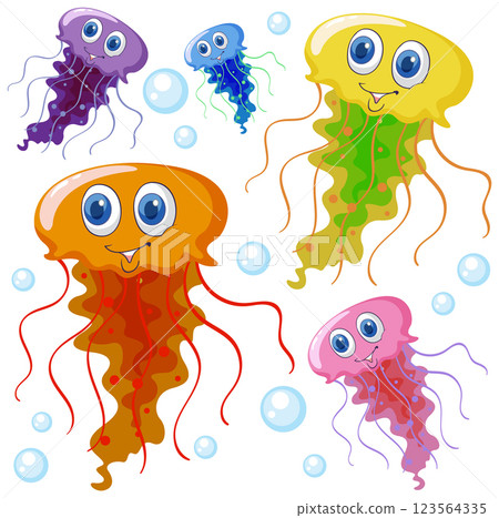 Colorful Jellyfish in Underwater Scene 123564335