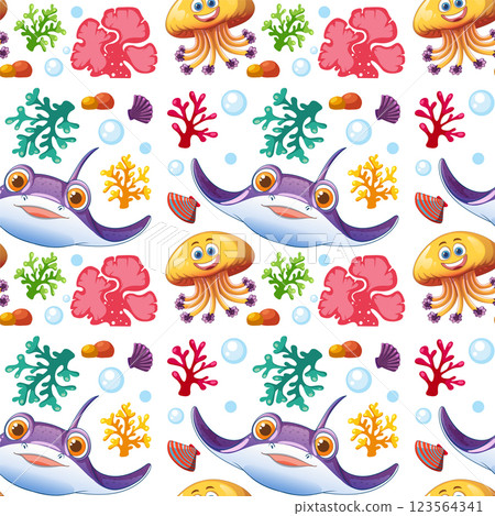 Colorful Underwater Marine Life Pattern 123564341