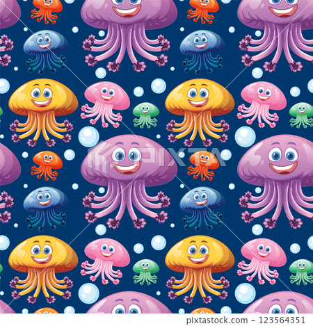 Colorful Jellyfish and Octopus Pattern 123564351
