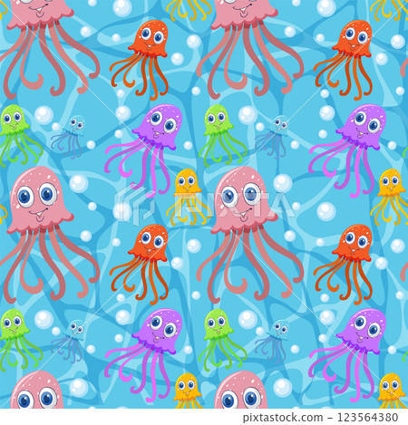 Colorful Jellyfish Underwater Pattern 123564380