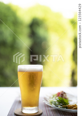 Delicious draft beer and tacos in midsummer 123564429