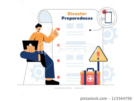 Disaster Preparedness Vector Illustration featuring Community Disaster Planning, an Emergency Plan Checklist, and Year Round Readiness in a Background Disaster Preparedness Vector Illustration featuring Community Disaster Planning, an Emergency Plan Checklist, and Year Round Readiness in a Background 123564798