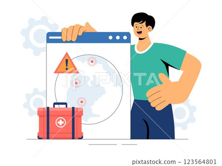 Disaster Preparedness Vector Illustration featuring Community Disaster Planning, an Emergency Plan Checklist, and Year Round Readiness in a Background 123564801