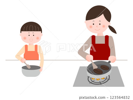 父母和孩子做飯 123564832