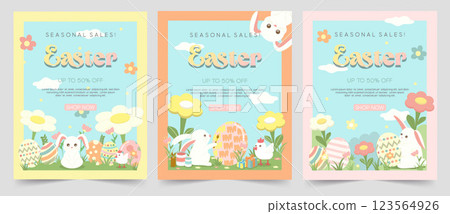 Easter Bunny on Cake with Colorful Eggs in Playful Style, vector illustration Easter Bunny on Cake with Colorful Eggs in Playful Style, vector illustration 123564926