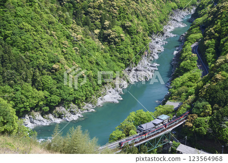 A train running through the fresh greenery of Koboke Gorge A train running through the fresh greenery of Koboke Gorge 123564968
