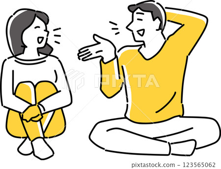 Men and women sitting and enjoying conversation Men and women sitting and enjoying conversation 123565062