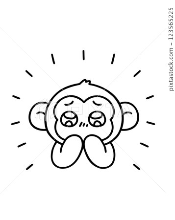 A monkey with sparkling eyes expressing emotion - Line drawing 123565225