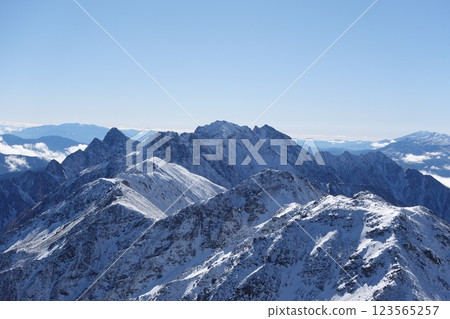View of the Hotaka mountain range from the summit of Mt. Yari in early winter / Northern Alps "Snowy mountain climbing" 123565257