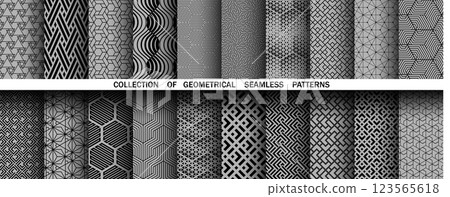 Geometric set of seamless black and gray patterns. Simple vector graphics Geometric set of seamless black and gray patterns. Simple vector graphics 123565618