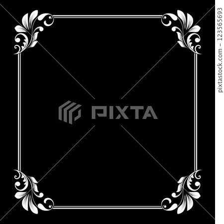 Decorative frame Elegant vector element for design in Eastern style, place for text. Floral black and white border. Lace illustration for invitations and greeting cards. 123565693