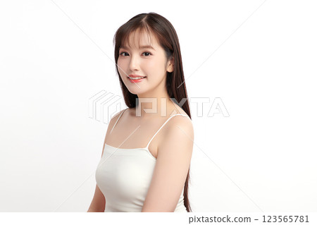 Beautiful young asian woman with clean fresh skin on white background, Face care, Facial treatment, Cosmetology, beauty and spa, Asian women portrait. Beautiful young asian woman with clean fresh skin on white background, Face care, Facial treatment, Cosmetology, beauty and spa, Asian women portrait. 123565781