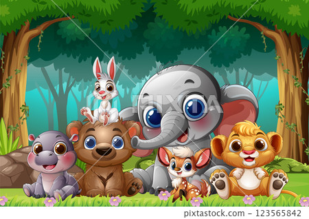 Adorable Forest Animal Friends Gathering 123565842