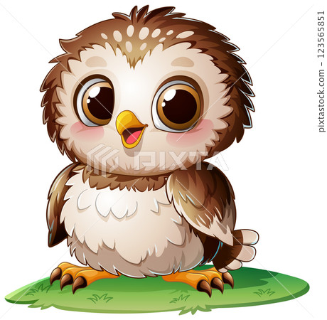 Adorable Baby Owl on Green Grass 123565851