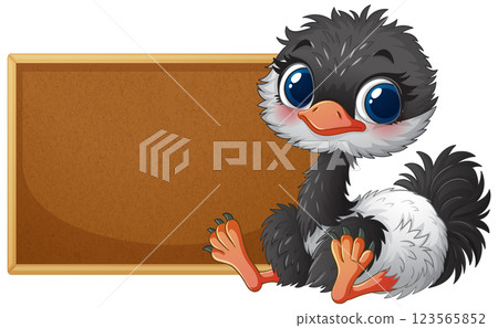 Cute Ostrich with Blank Chalkboard 123565852