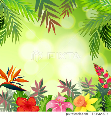 Tropical Floral and Leafy Background Illustration 123565894