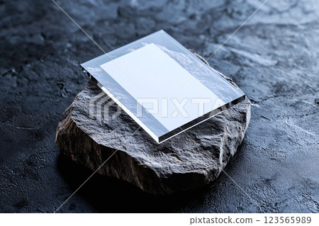 Transparent glass business card mockup with customizable text on a clean dark backdrop 123565989