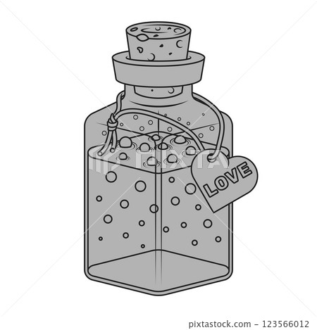 Glass bottle with love potion for Valentine's Day 123566012