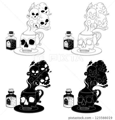 Poisoned Tea Cup and Skulls for Halloween Poisoned Tea Cup and Skulls for Halloween 123566019