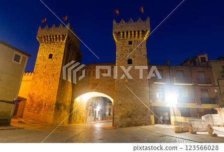 Gate Puerta Baja of Daroca at twilight 123566028