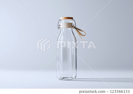 A transparent drink bottle mockup with customizable labels, perfect for beverage branding 123566153