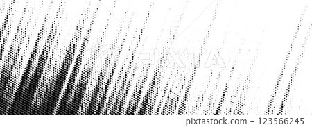 Grunge halftone scratch line background. Fading grit noise texture. Dotted pop art sand wallpaper. Retro diagonal pixelated stripe backdrop. Vector anime or manga style comic overlay. Slanted surface 123566245
