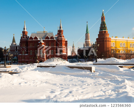 Winter view of Manezhnaya Square in the center of Moscow 123566360