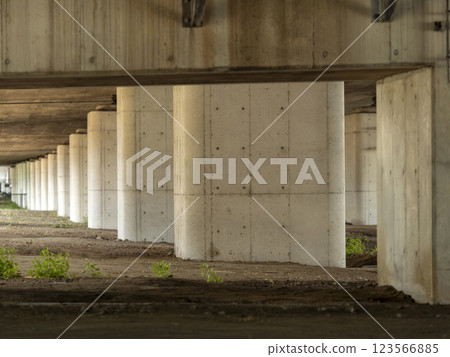 Under the elevated road lined with bridge piers Under the elevated road lined with bridge piers 123566885