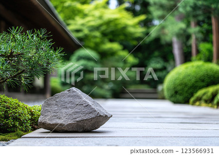 A balanced stone in a zen garden embodies clarity, life meaning and a tranquil mind A balanced stone in a zen garden embodies clarity, life meaning and a tranquil mind 123566931