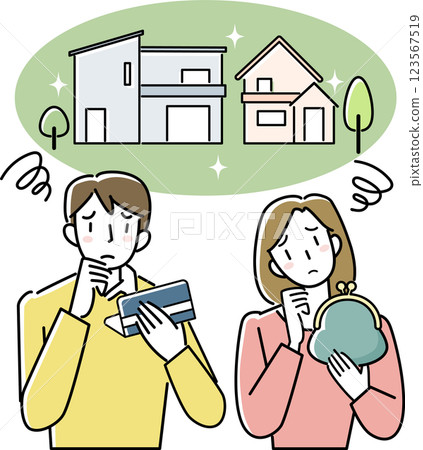 A young couple thinking about financing a home purchase 123567519