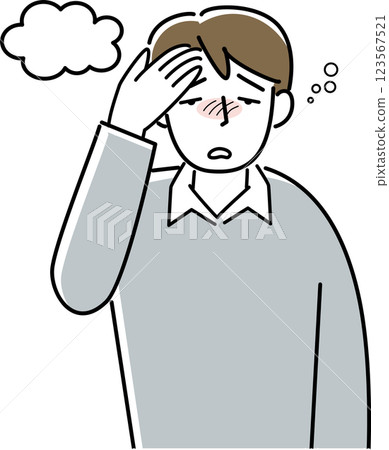 The upper body of a man having trouble with a dizzy head The upper body of a man having trouble with a dizzy head 123567521