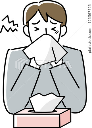 Upper body of a man blowing his nose Upper body of a man blowing his nose 123567523