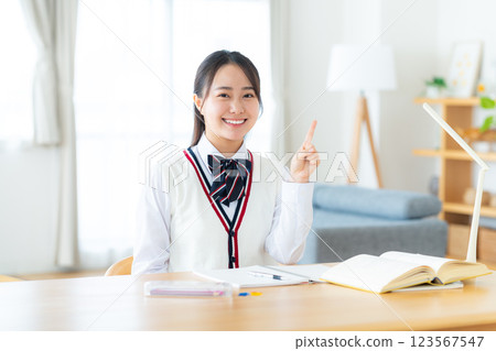 Girls high school studying at home 123567547