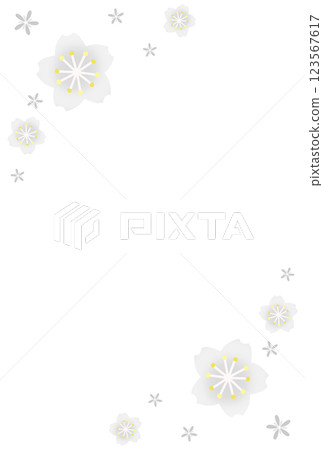A frame with gray cherry blossoms blooming on the top and bottom 123567617