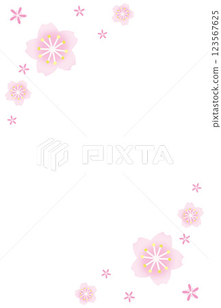 A frame with pale pink cherry blossoms blooming on the top and bottom A frame with pale pink cherry blossoms blooming on the top and bottom 123567625
