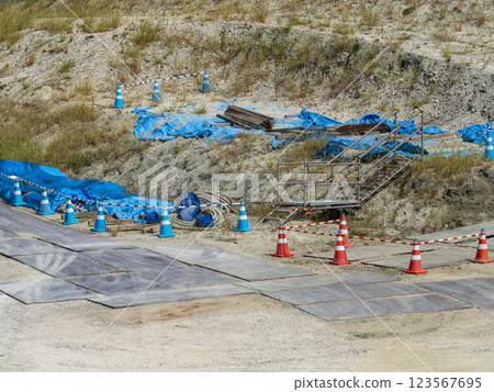 A construction site lined with traffic cones A construction site lined with traffic cones 123567695