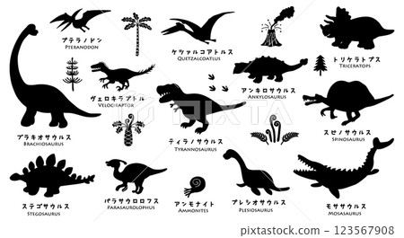 Dinosaur silhouette illustration set Dinosaur silhouette illustration set 123567908
