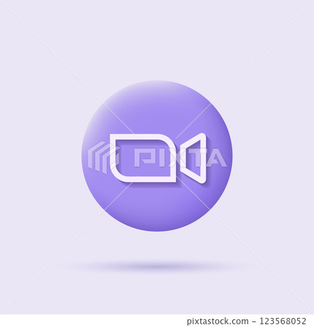 Icon Videocall. 3D Button for video chat interface. Minimalistic simple purple Video camera symbol. Vector illustration isolated on violet background Icon Videocall. 3D Button for video chat interface. Minimalistic simple purple Video camera symbol. Vector illustration isolated on violet background 123568052