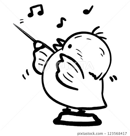 Bird conductor outline drawing, bird conduct music line art cartoon illustration 123568417