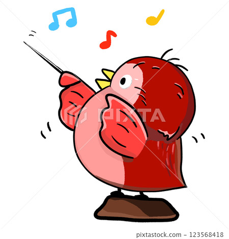 Red bird conductor, bird conduct music cartoon illustration 123568418