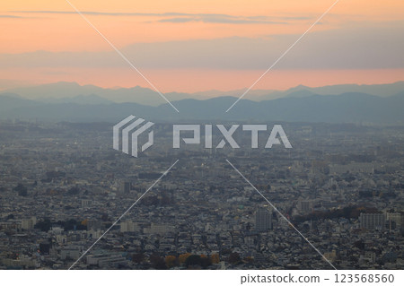 Scenic Cityscape with Sunset Over Distant Mountains, Tokyo Dec 4 2024 Scenic Cityscape with Sunset Over Distant Mountains, Tokyo Dec 4 2024 123568560