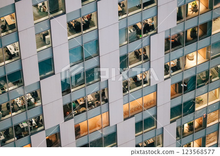 Illuminated Windows Showcasing Evening Workflow, Tokyo Dec 4 2024 Illuminated Windows Showcasing Evening Workflow, Tokyo Dec 4 2024 123568577