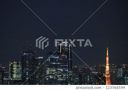Tokyo Skyline with Illuminated Skyscrapers and Tower Tokyo Dec 4 2024 123568594