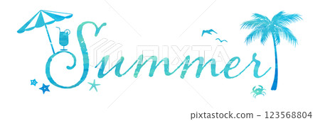 「夏季」標誌：讓人聯想到夏季海灘的標誌 123568804