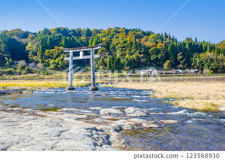 Roadside Station Harajiri Falls Torii gate of Ogata River Roadside Station Harajiri Falls Torii gate of Ogata River 123568930