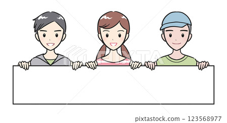Elementary school boys and girls holding a long, large whiteboard Elementary school boys and girls holding a long, large whiteboard 123568977